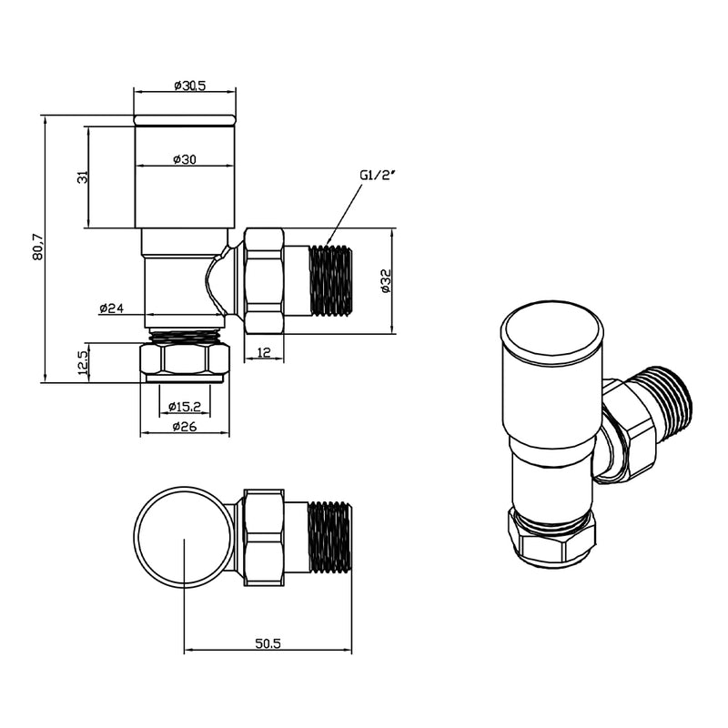 black radiator valves technical drawing-tapron
