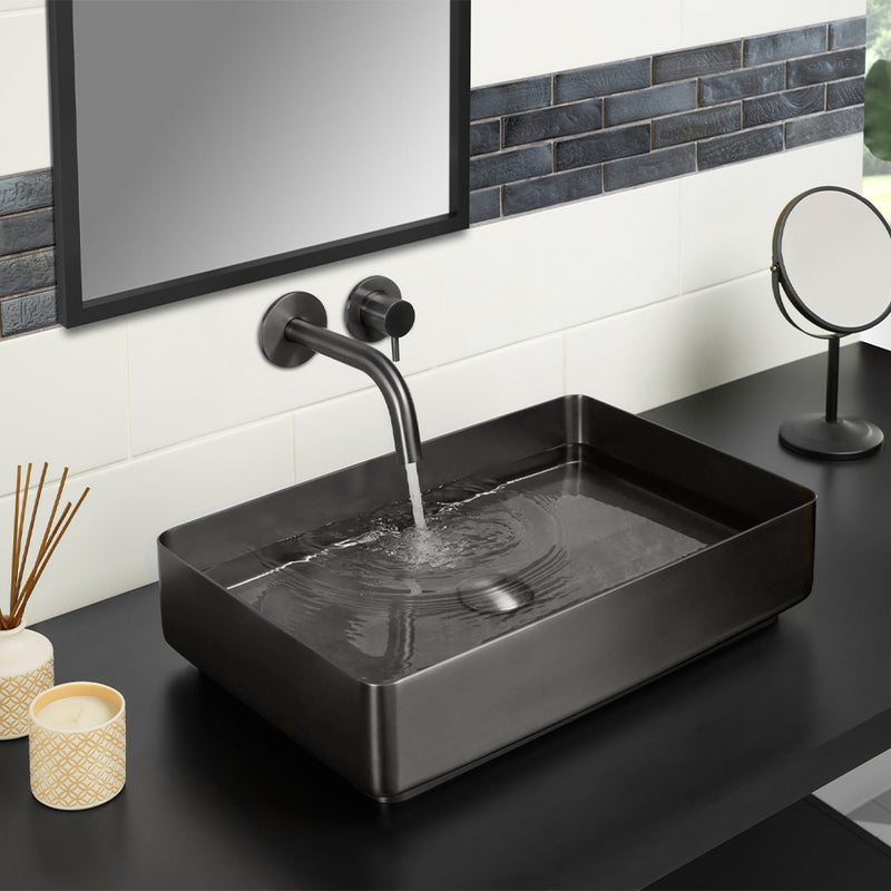 Wall Mounted Single Lever Brushed Black Basin Mixer with 250mm Spout
