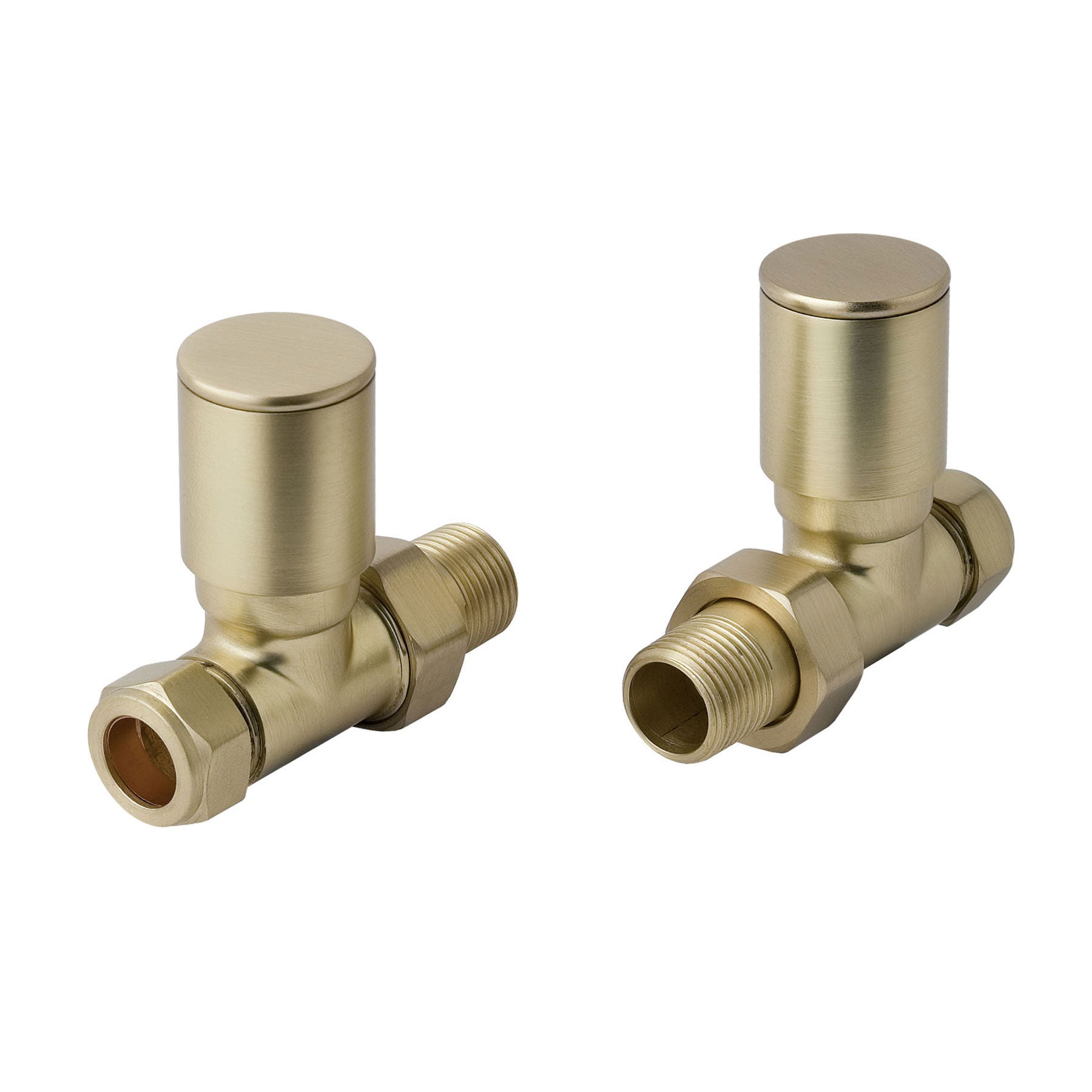 Straight Gold Radiator Valve (Pair) - Brushed Brass-Tapron