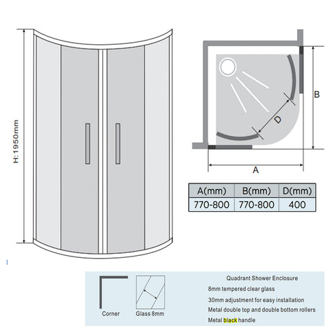 quadrant shower enclosure 800 x 800 - Tapron