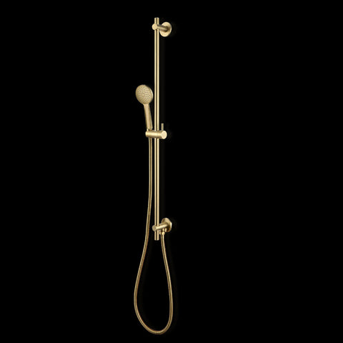 Gold Slider Rail Shower Kit with Round Shower Handset & Hose - Brushed Brass