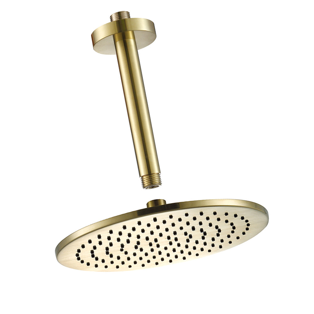 brushed brass shower head and arm set 