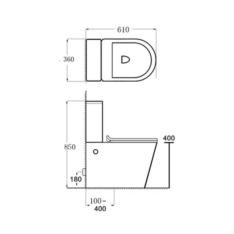 square close coupled toilet technical drawing-tapron