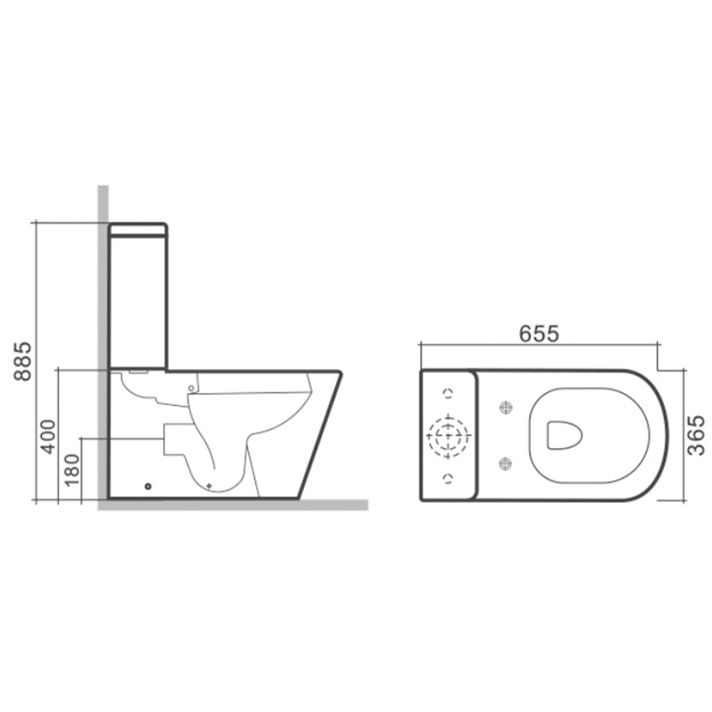 rimless close coupled toilet