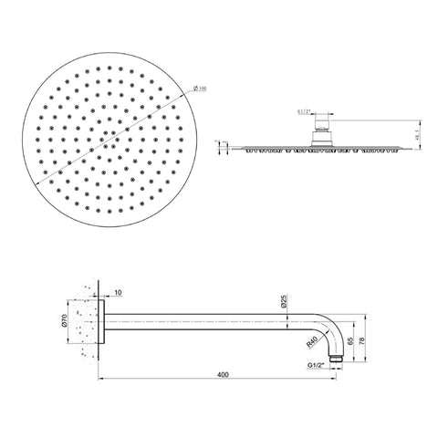 brushed stainless steel shower arm Technical Drawing