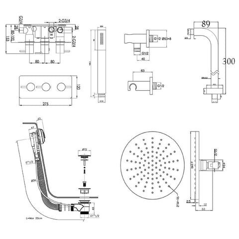 concealed shower sets Technical Drawing
