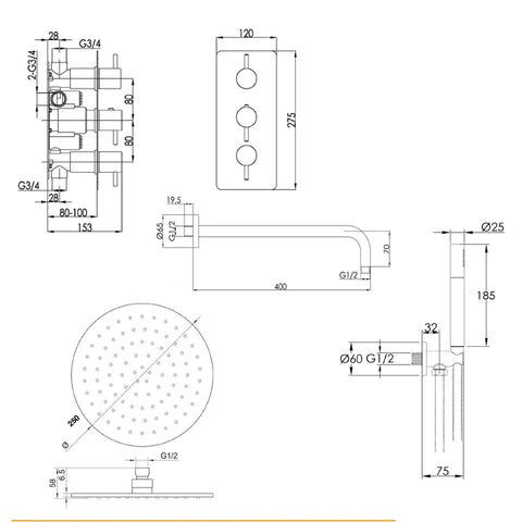 handheld shower kit Technical Drawing