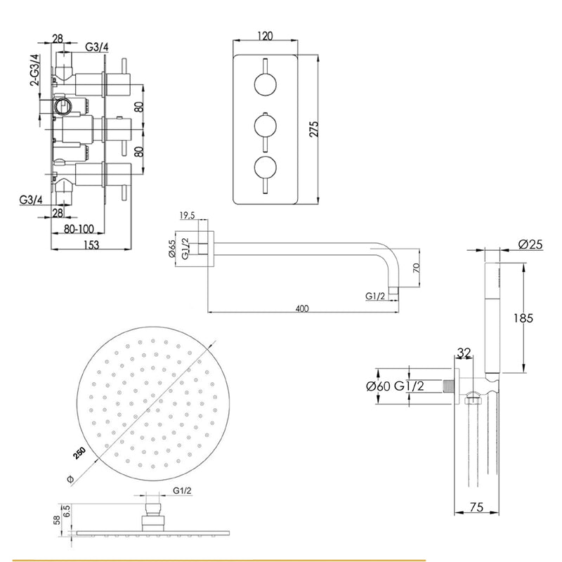 hand shower Technical Drawing