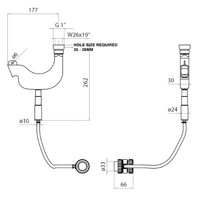 traditional shower handset Technical Drawing