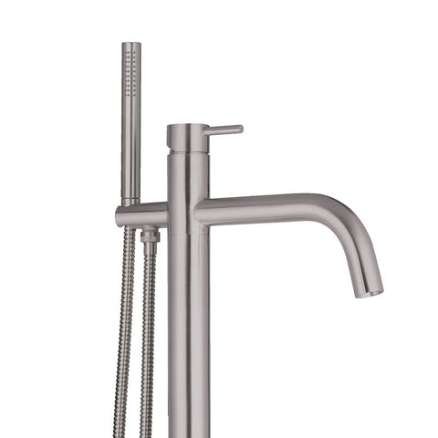 Brushed Stainless Steel Floor Mounted Bath Shower Mixer with Handset