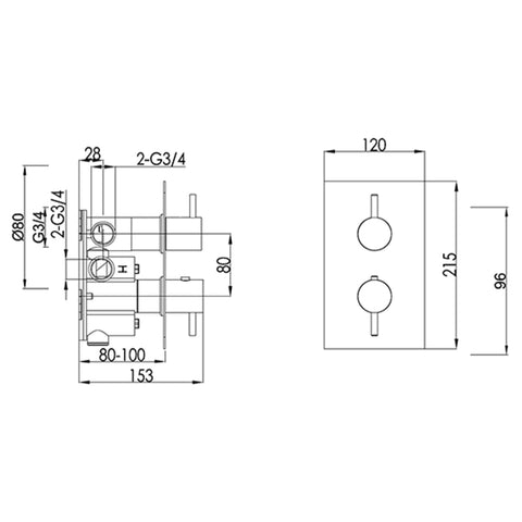 concealed thermostatic shower valve Technical Drawing