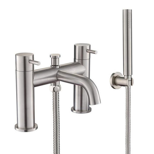 Inox Brushed Stainless Steel Deck Mounted Bath Shower Mixer With Shower Kit -Tapron 1000