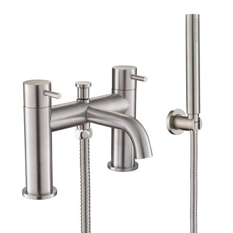 Inox Brushed Stainless Steel Deck Mounted Bath Shower Mixer With Shower Kit -Tapron