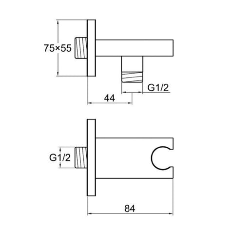 square shower elbow technical drawing