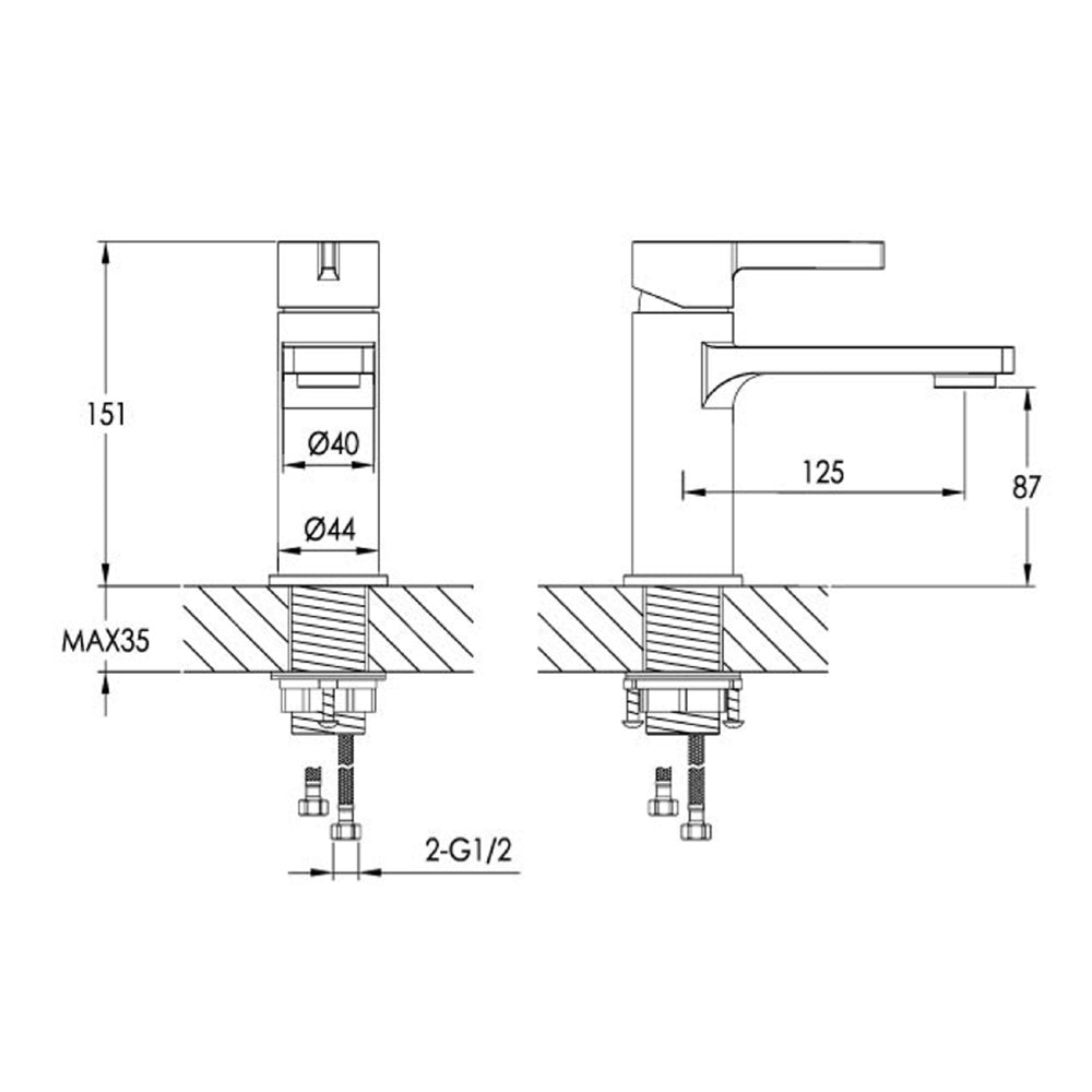 deck mounted basin tap technical drawing