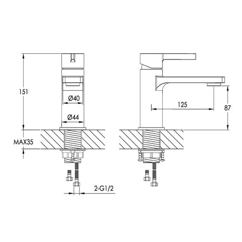 deck mounted basin tap technical drawing