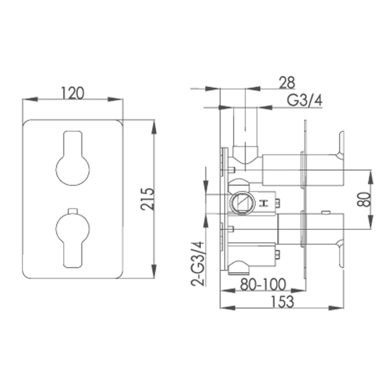 modern concealed shower valve tapron technical drawing
