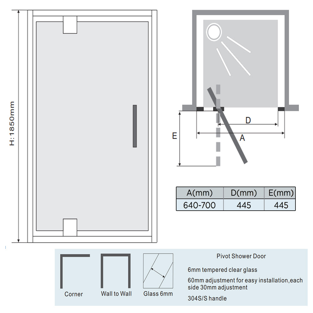 shower enclosure pivot door - tapron
