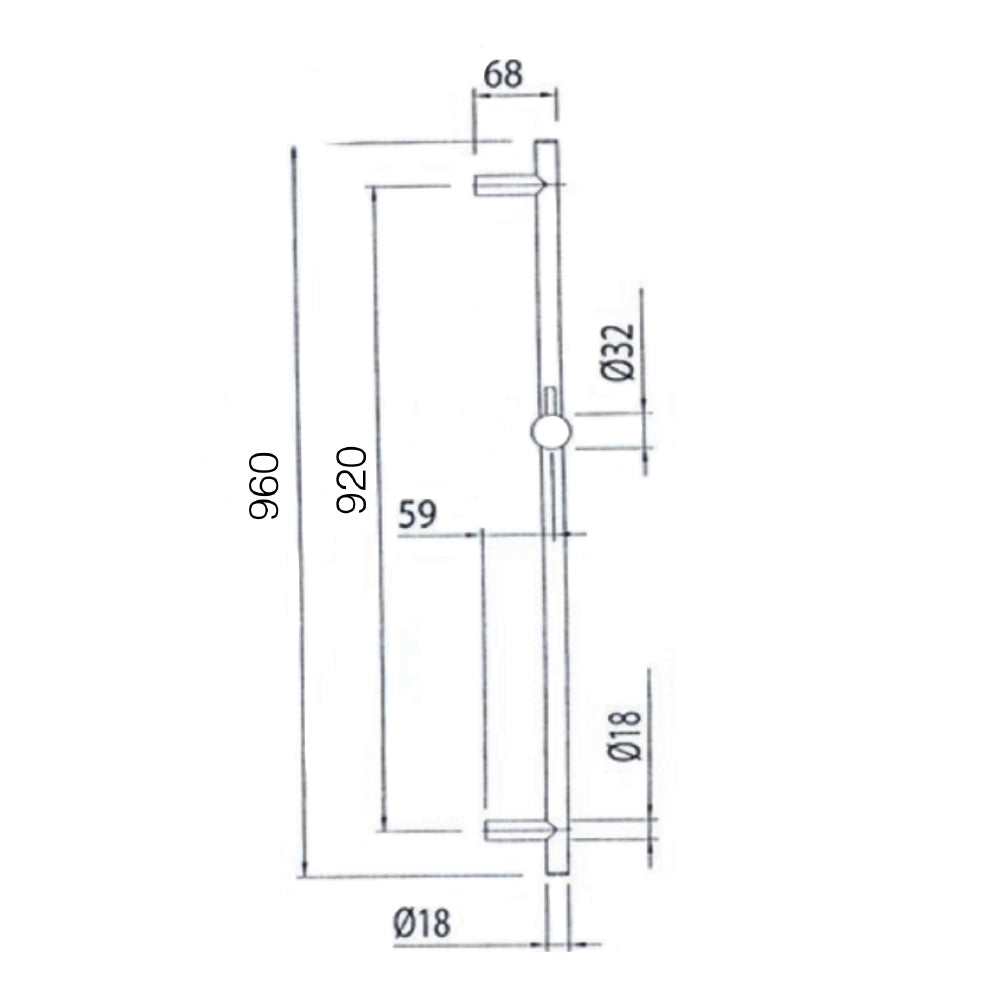 Shower Sliding Rail Kit with Single Function Handshower - Chrome Finish tapron Technical Drawing