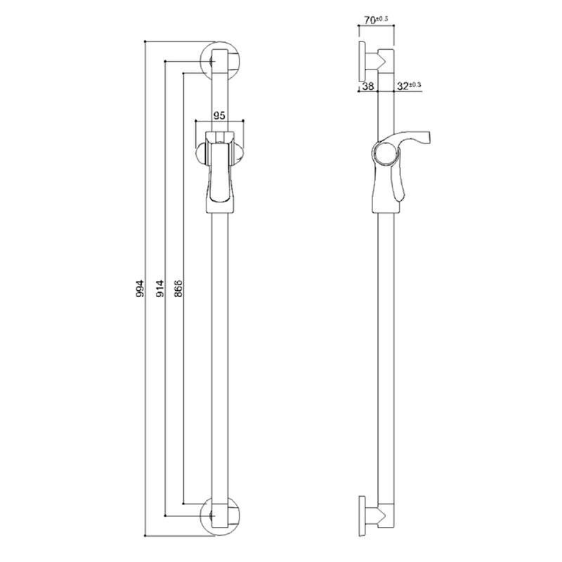 adjustable shower rail technical drawing-tapron