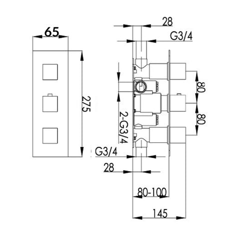 buy concealed thermostatic shower valve tapron technical drawing