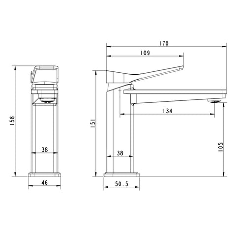 deck mounted taps technical drawing-tapron