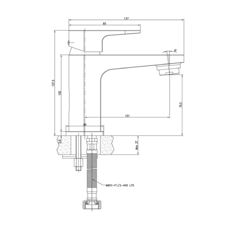 shop modern cloakroom basin mixer tap tapron technical drawing