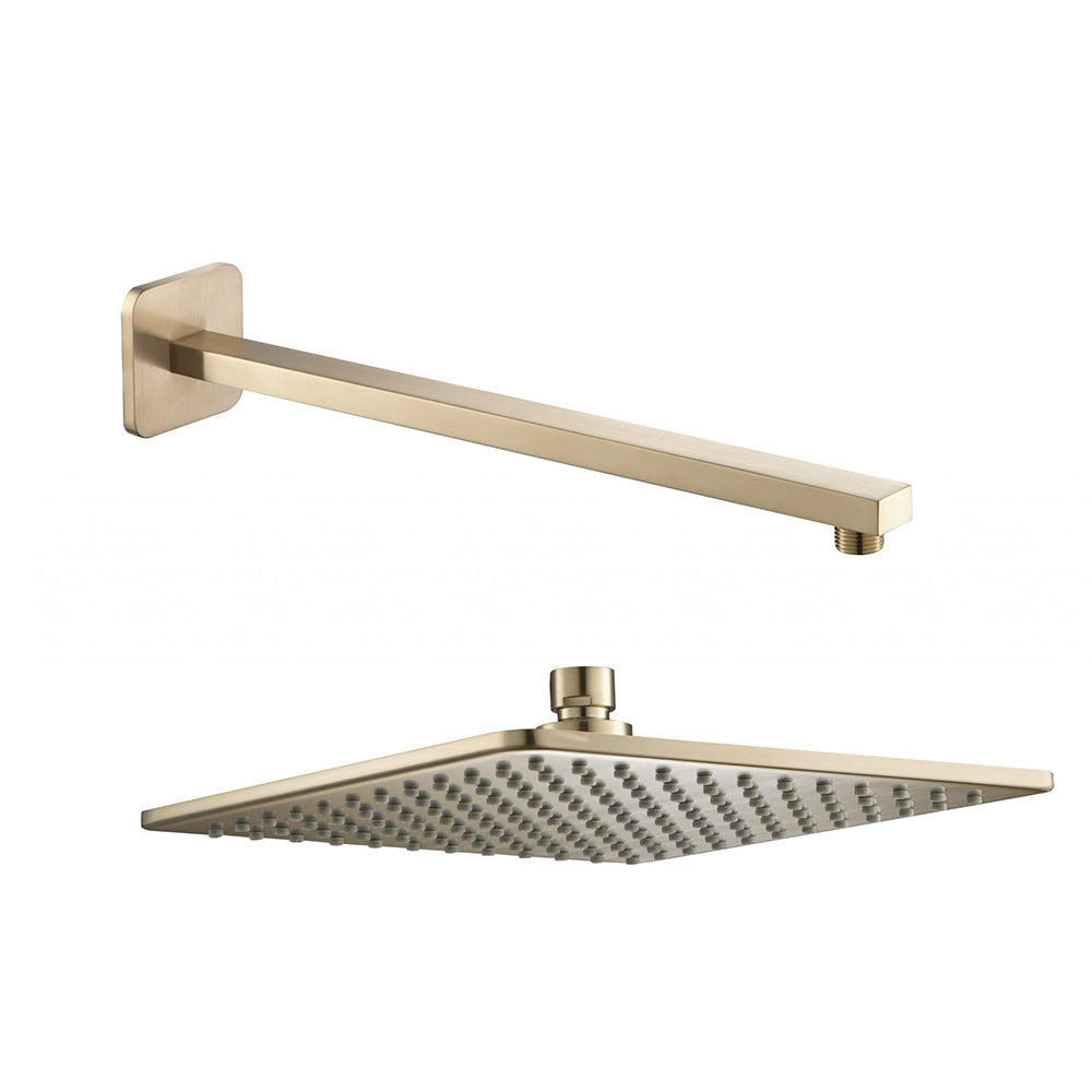 Square Shower Head 250mm and Arm 380mm -  Brushed Brass Secondary image