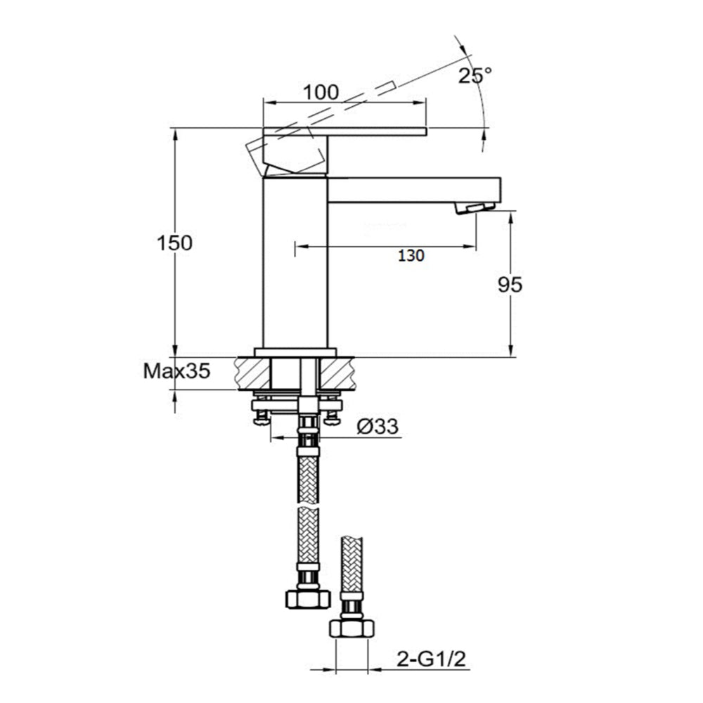 deck mounted basin mixer tap technical drawing tapron
