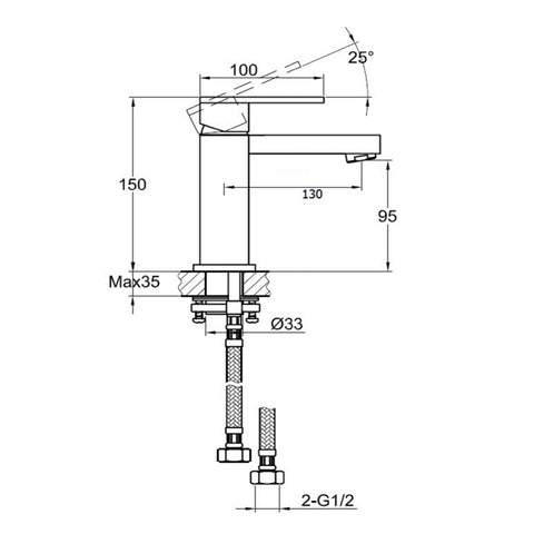 deck mounted basin mixer tap technical drawing tapron