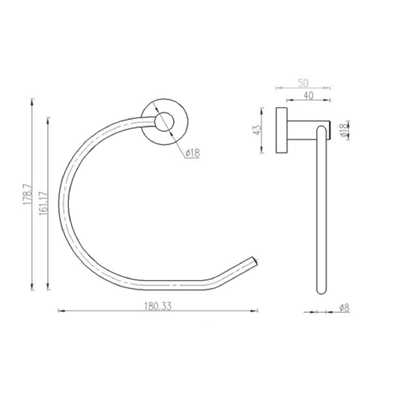 brushed stainless steel wall mounted towel ring technical drawing