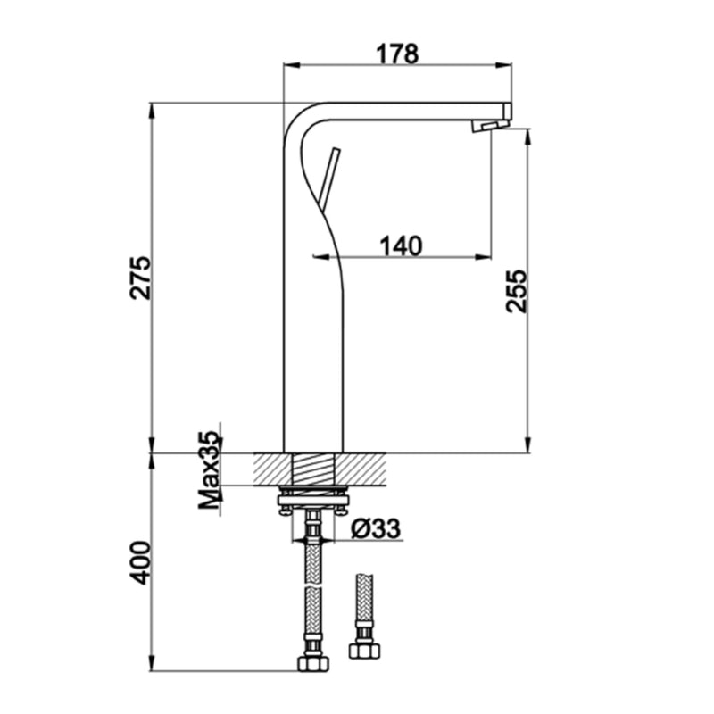 Single Lever Tall Basin Mixer tap tapron technical drawing