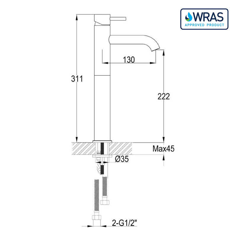 Basin Taps Technical Drawing-Tapron