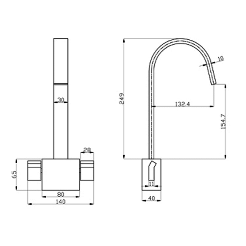 tall basin tap technical drawing