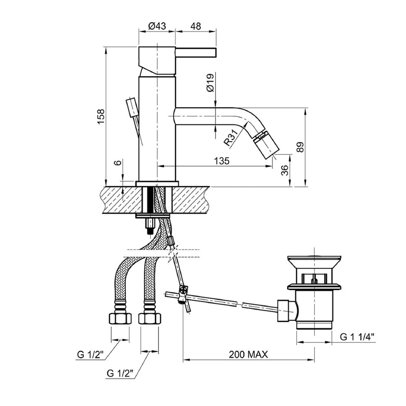 bathroom sink mixer taps technical drawing-tapron