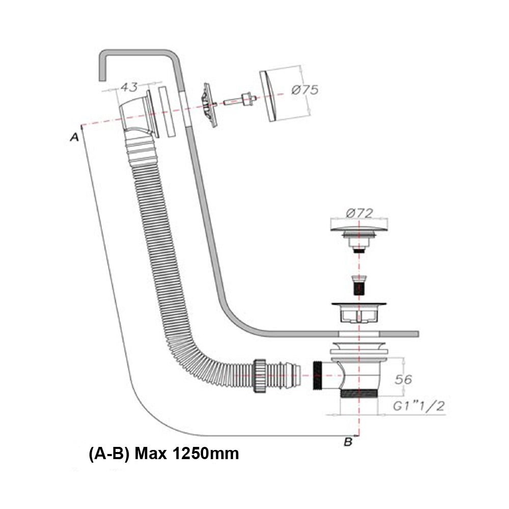 bath plug and waste technical drawing-tapron