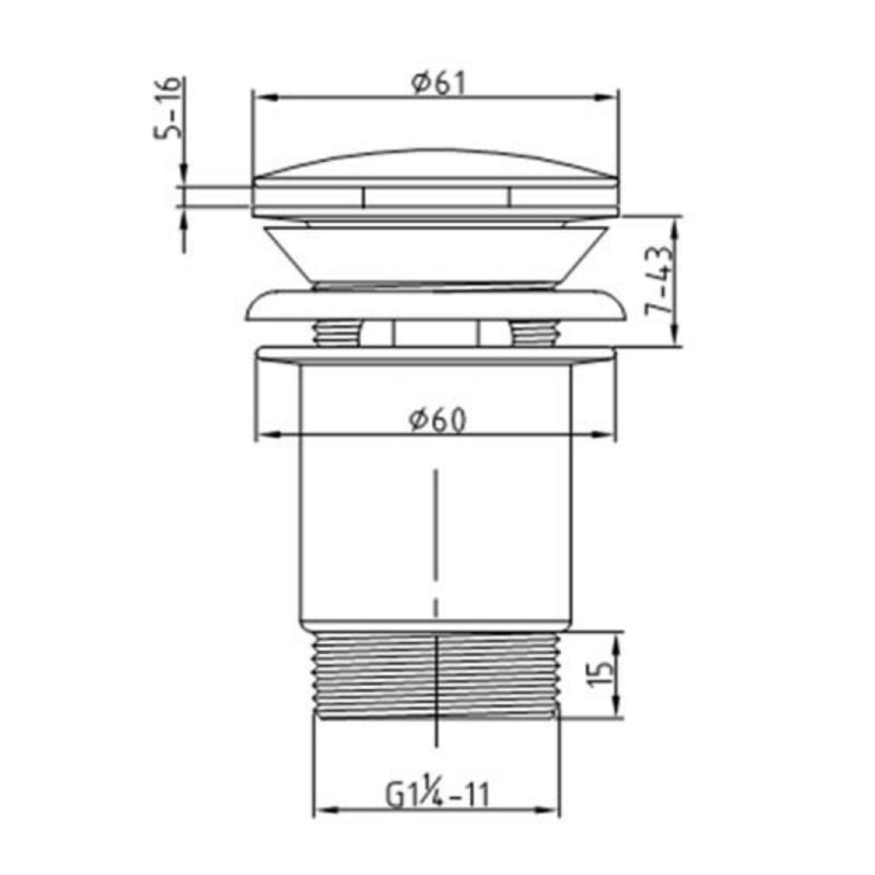 unslotted basin waste technical drawing-tapron