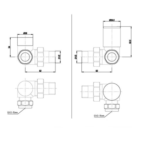 matt black radiator valves technical drawing-tapron