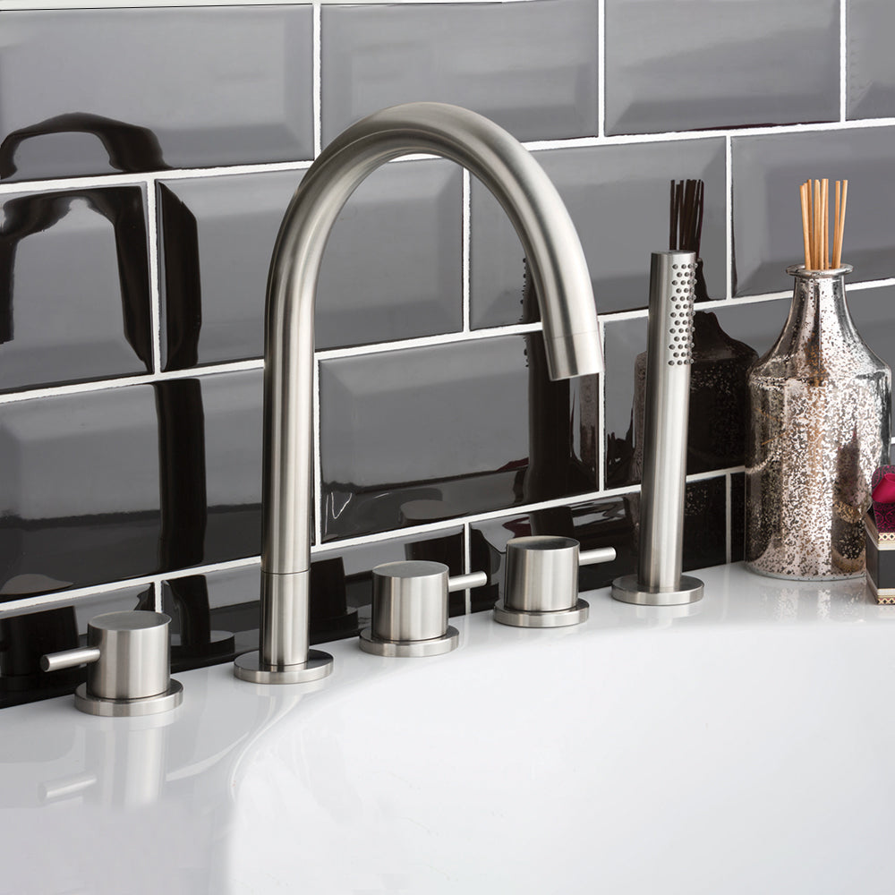 Inox 5 Hole Deck Mounted Bath Shower Mixer with Pull Out Handset Secondary image