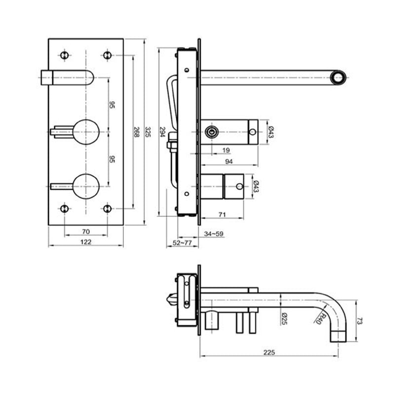 shower bar mixer valve technical drawing-tapron