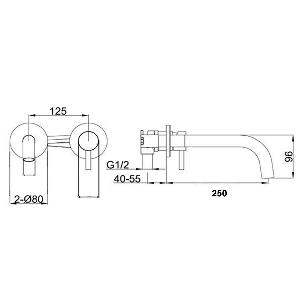wall mounted sink tap technical drawing-tapron