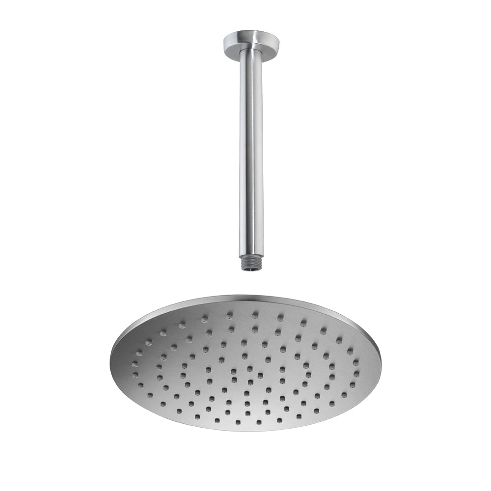 brushed stainless steel shower head and arm 
