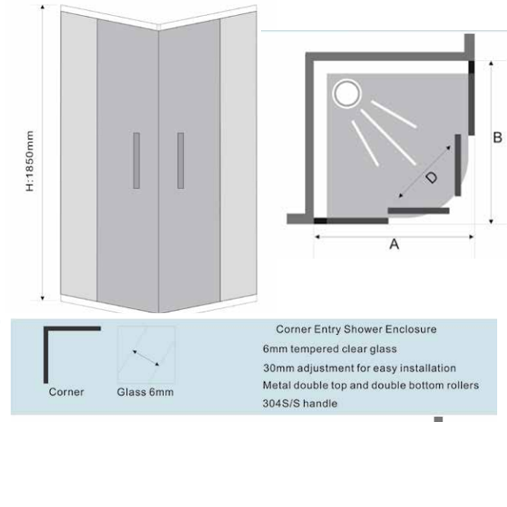 Corner Shower Enclosure - 1850mm Height Secondary image
