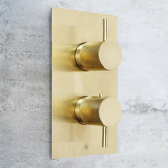 Brushed Gold One Outlet Thermostatic Concealed Valve with Designer Handle and Vertical orientation Main image