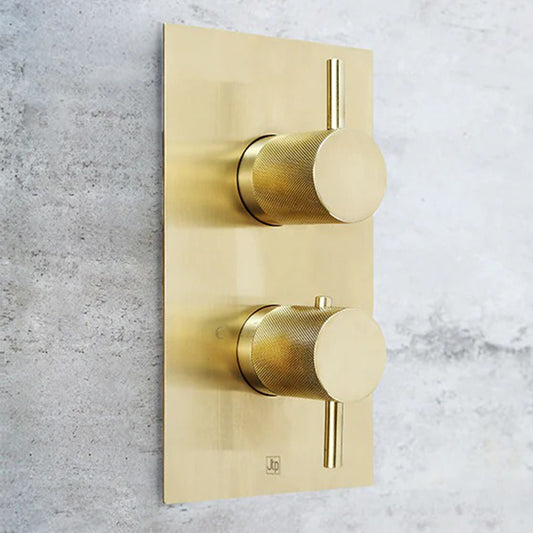 Brushed Gold One Outlet Thermostatic Concealed Valve with Designer Handle and Vertical orientation 1000