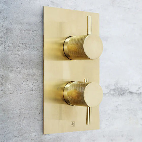 Brushed Gold One Outlet Thermostatic Concealed Valve with Designer Handle and Vertical orientation
