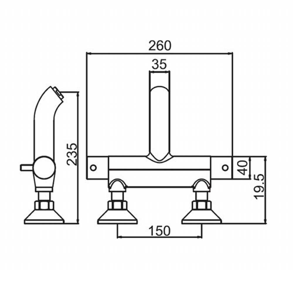 Thermostatic Bath Filler Deck Mounted tapron dimensions