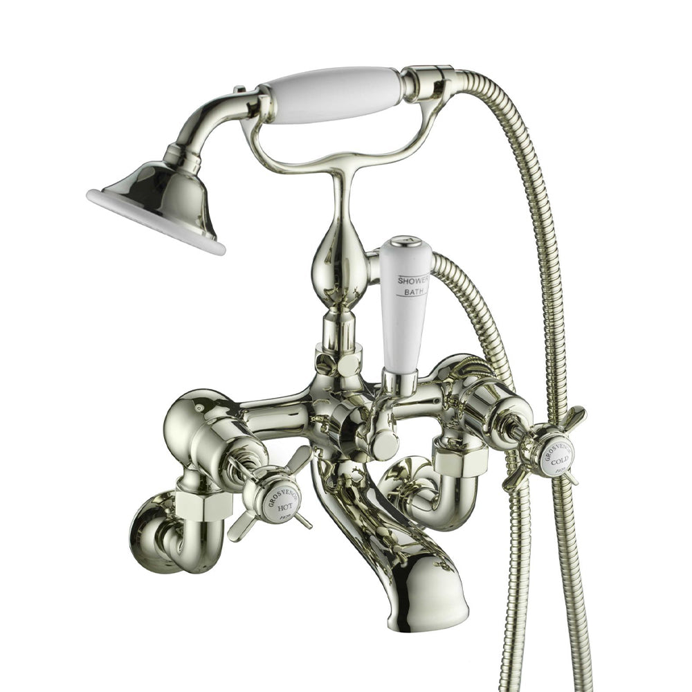 Traditional Wall Mounted Bath Shower Mixer with Shower - Nickel Finish Secondary image