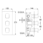 2 outlet thermostatic bar shower valve technical drawing-tapron