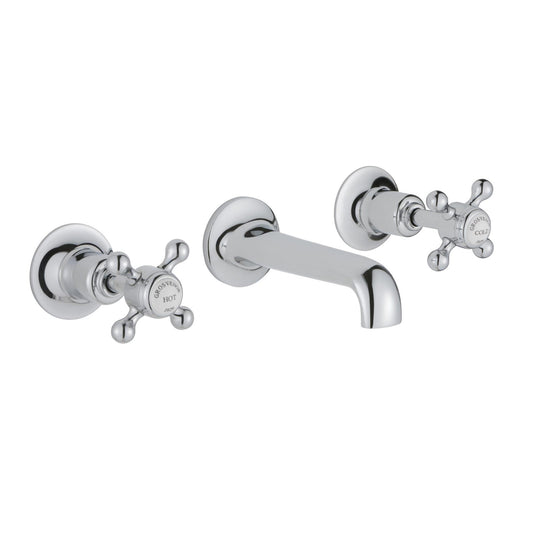 Wall mounted 3 hole basin mixer with spout and crosshead handles 1800